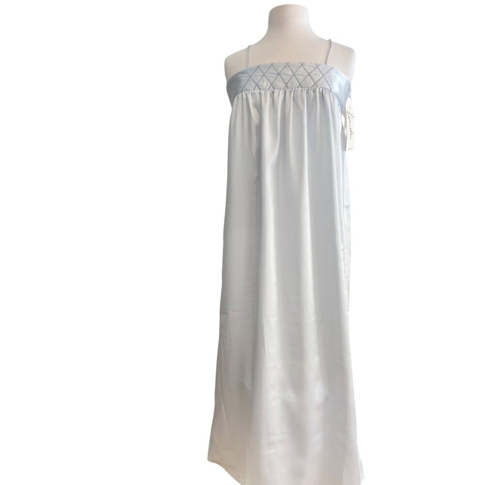 NWT Vintage Linda lingerie Light Blue Satin Nightie W/ Pearl Embellished Bodice